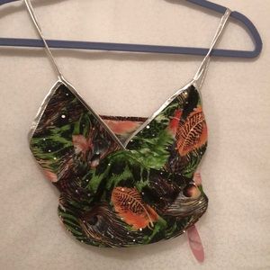 Cute feather print cropped style bralette M/L